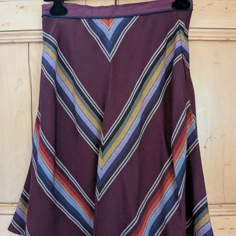 Anthropologie Burgundy Striped A-Line Skirt